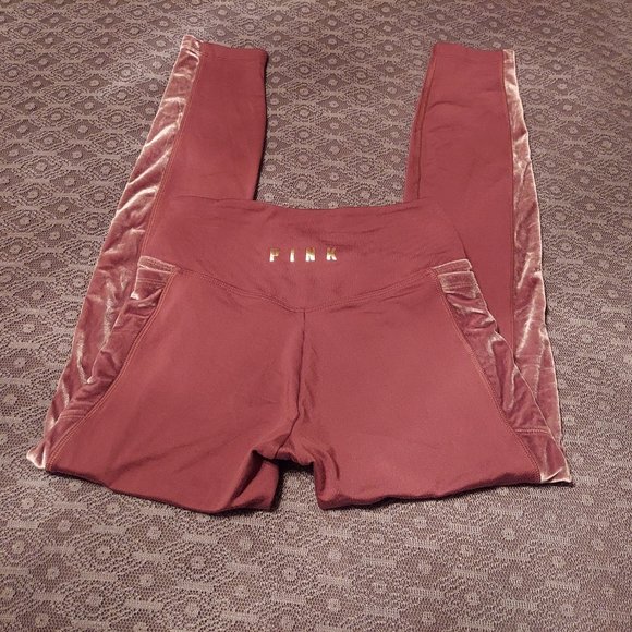 XS PINK By Victoria's Secret Dusty Rose Velvet High Waist Legging With Pockets - Picture 2 of 7